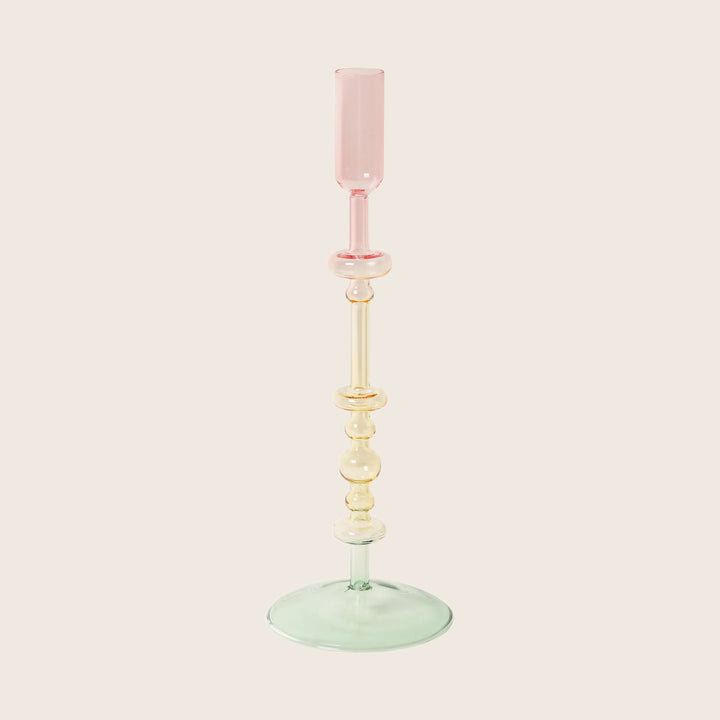 Ombré Ornamental Glass Candlestick Pink/Yellow/Green