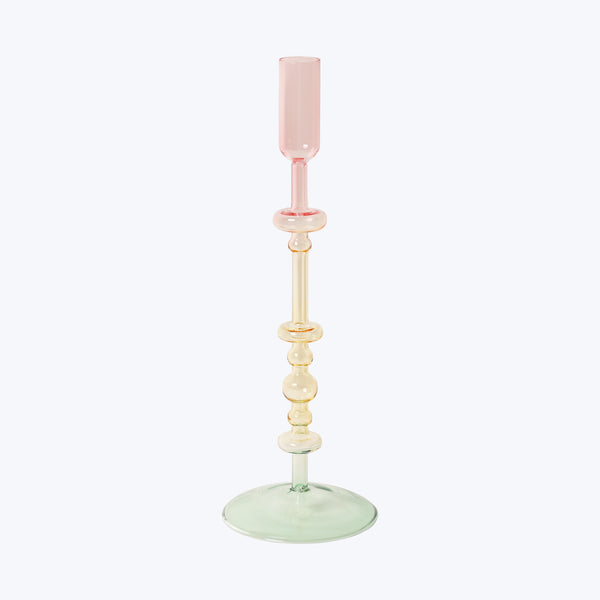 Ombré Ornamental Glass Candlestick Pink/Yellow/Green