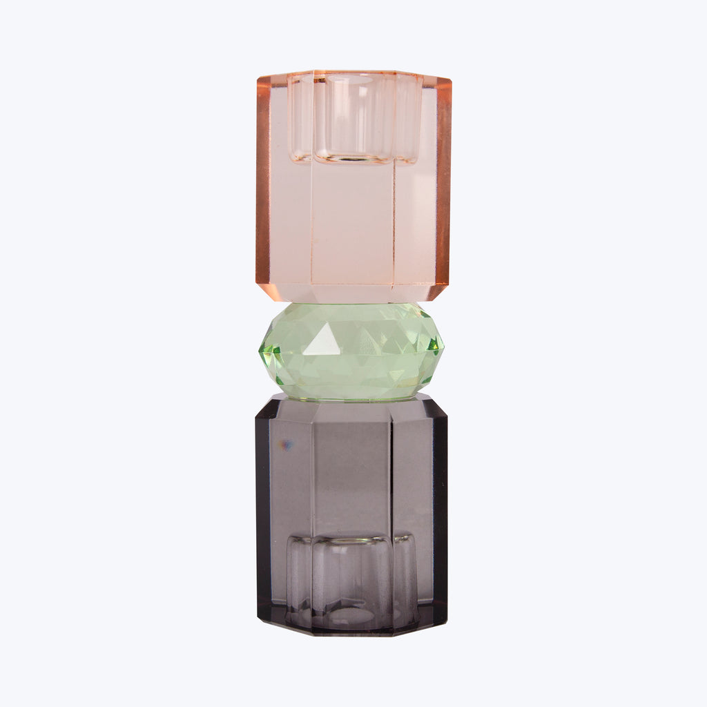 Ornamental Crystal Candle Holder Peach/Green/Smoke