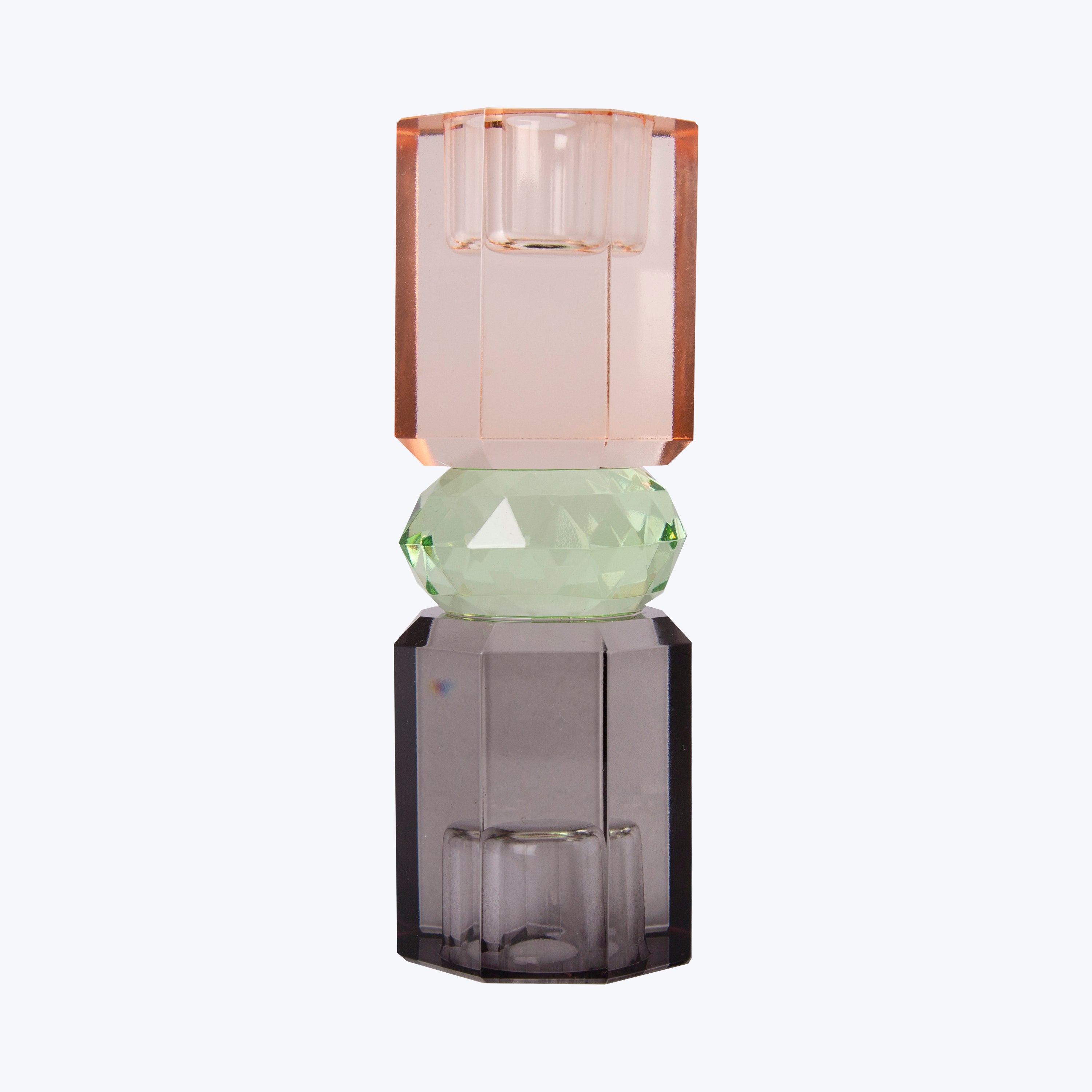 Ornamental Crystal Candle Holder Peach/Green/Smoke