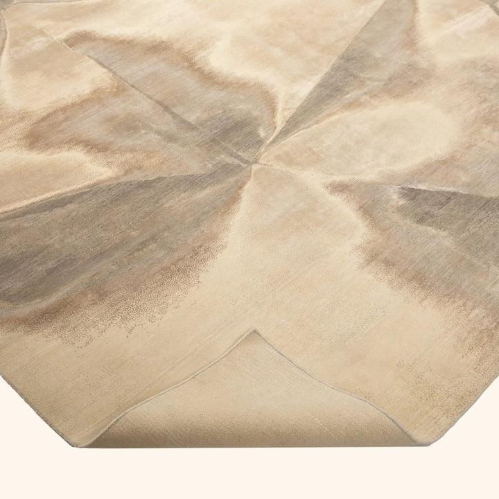 Beige Grey Contemporary Silk Wool Blend Rug - 8'11" x 12'