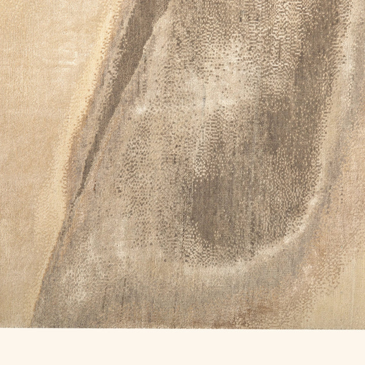 Beige Grey Contemporary Silk Wool Blend Rug - 8'11" x 12'