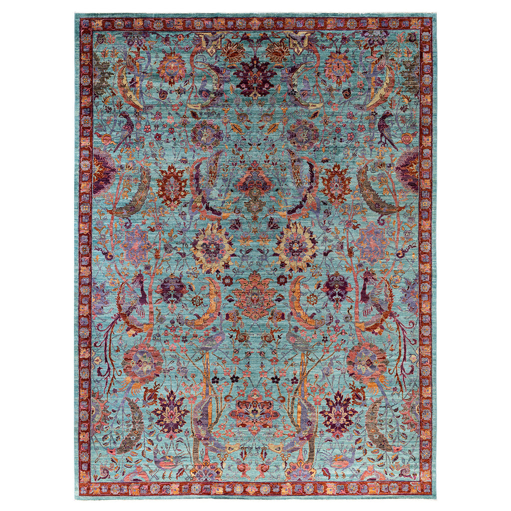 Green Traditional Wool Rug - 8'10" x 12'2"