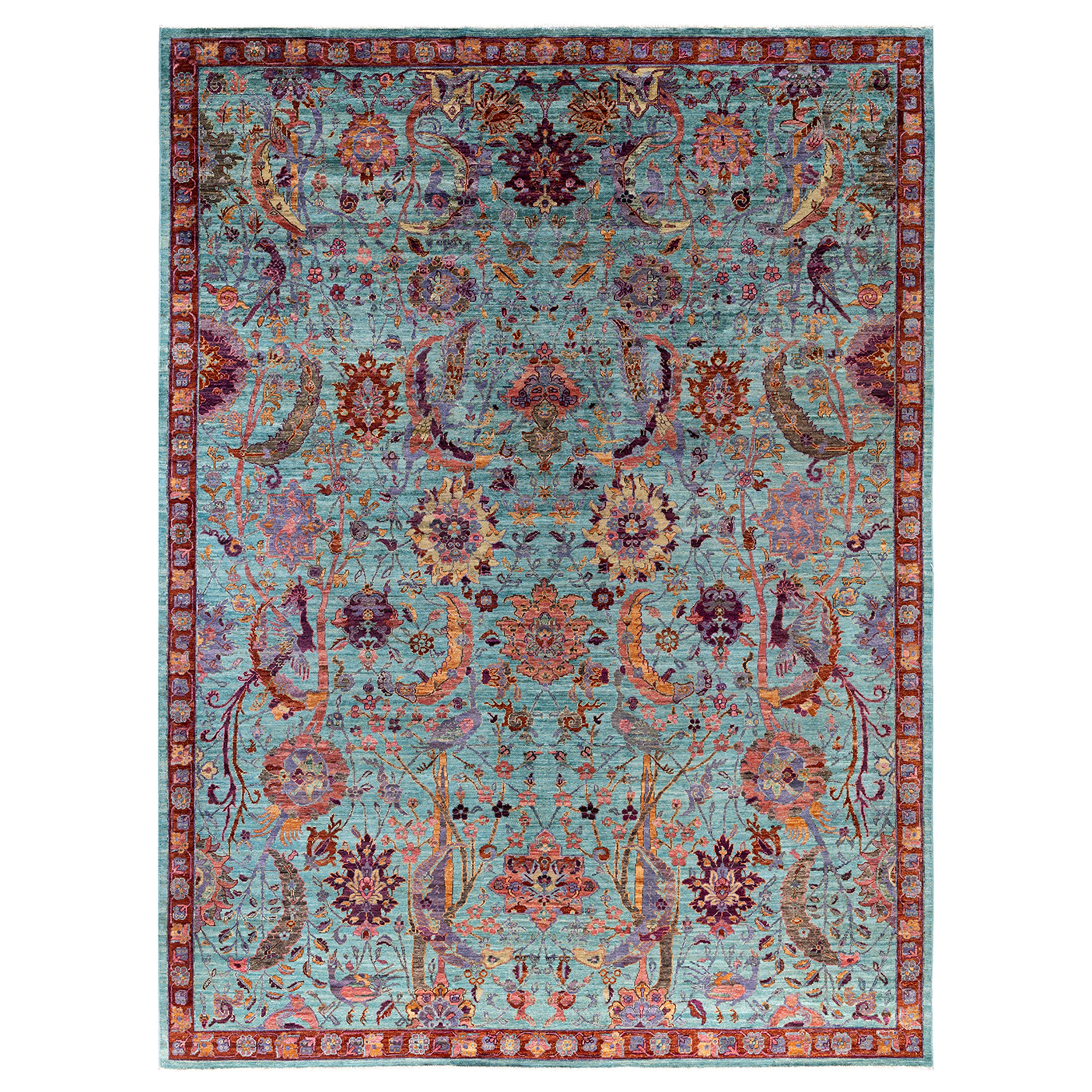 Green Traditional Wool Rug - 8'10" x 12'2"