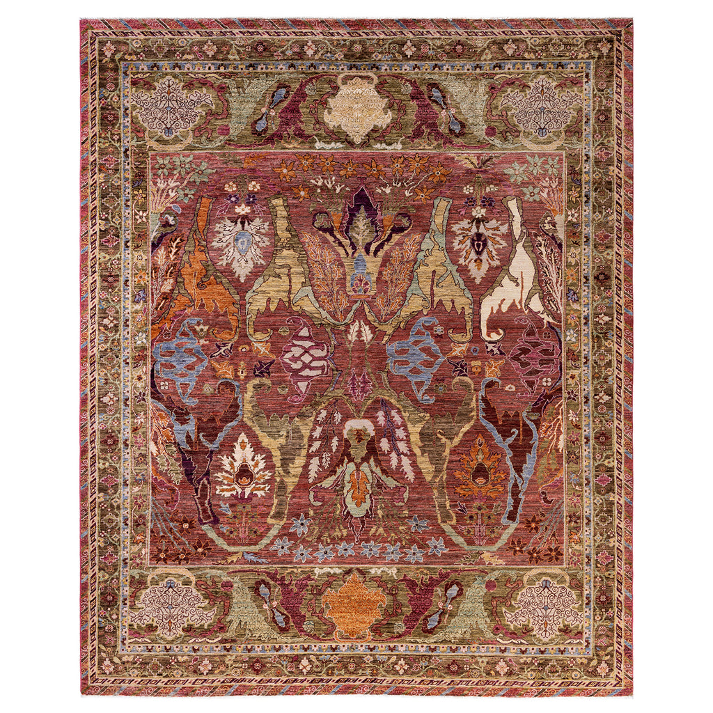 Pink Traditional Wool Rug - 8'2" x 9'11"