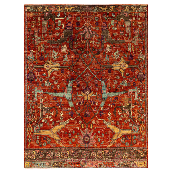 Orange Traditional Wool Rug - 9' x 11'10"