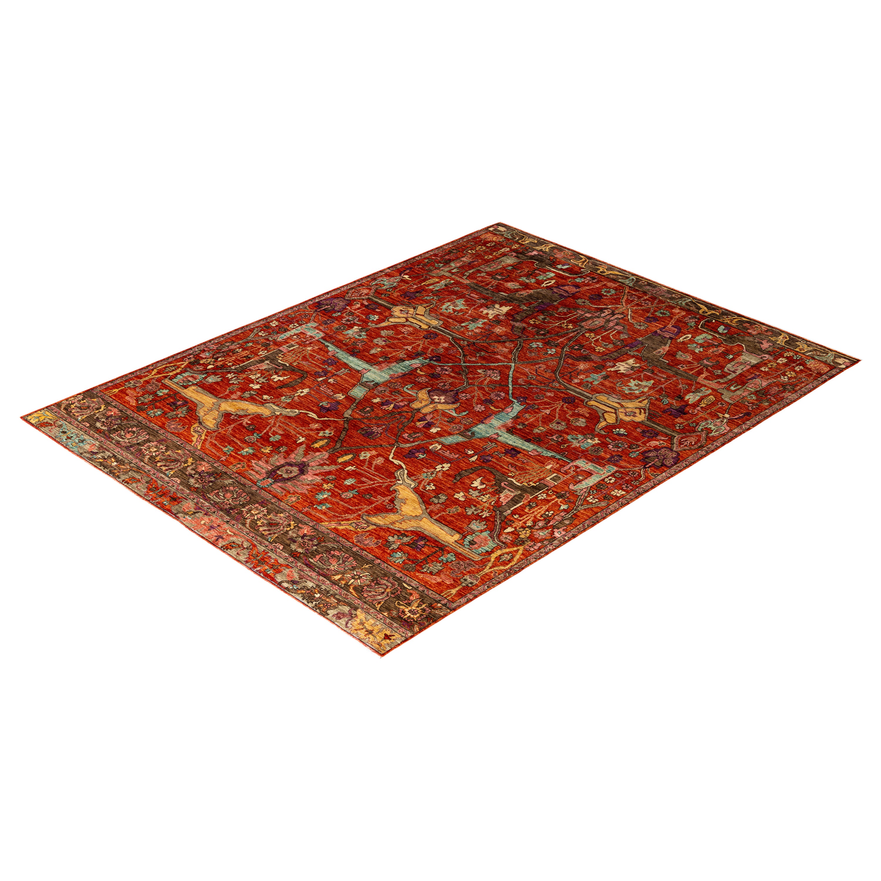 Orange Traditional Wool Rug - 9' x 11'10"