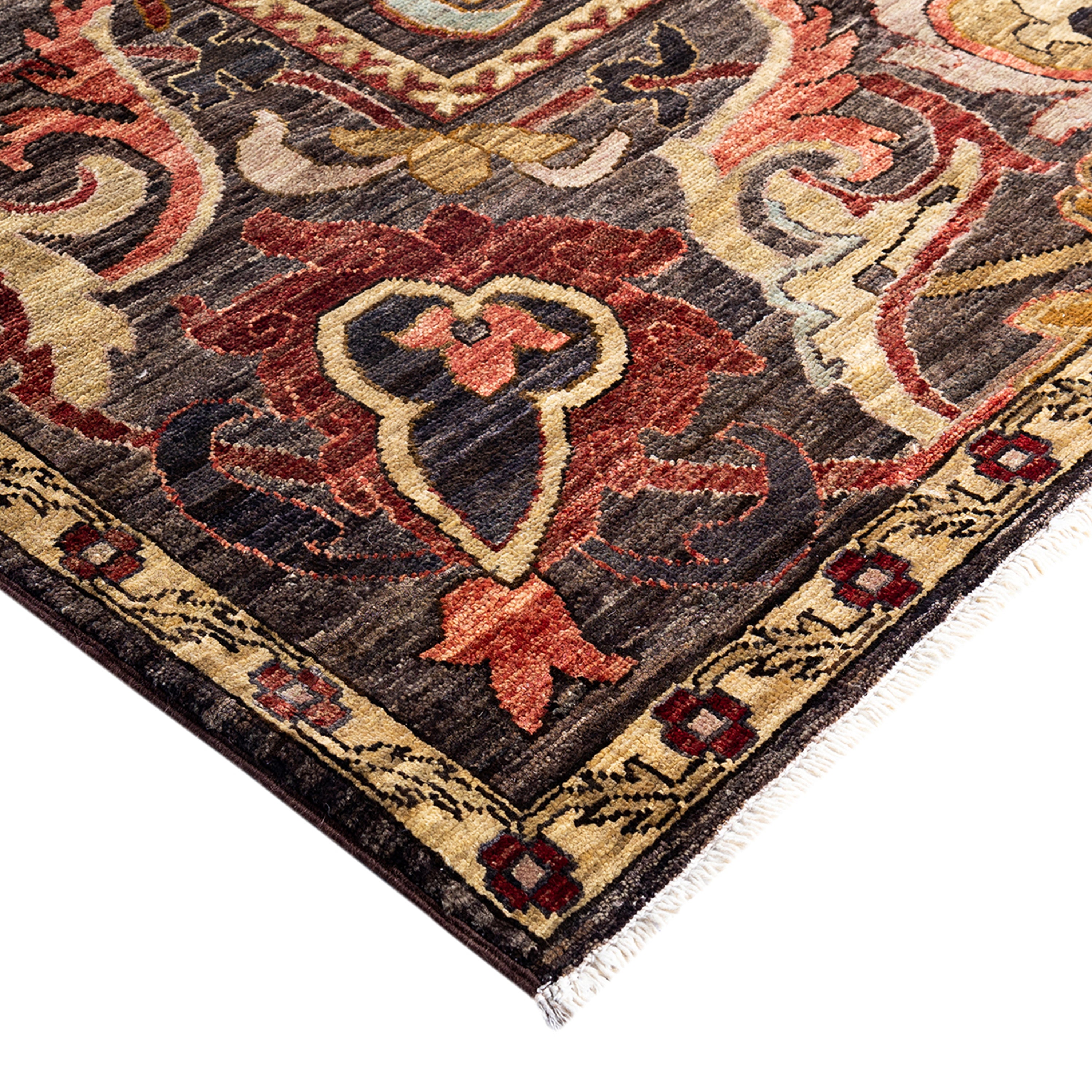 Brown Traditional Wool Rug - 9' x 11'11"