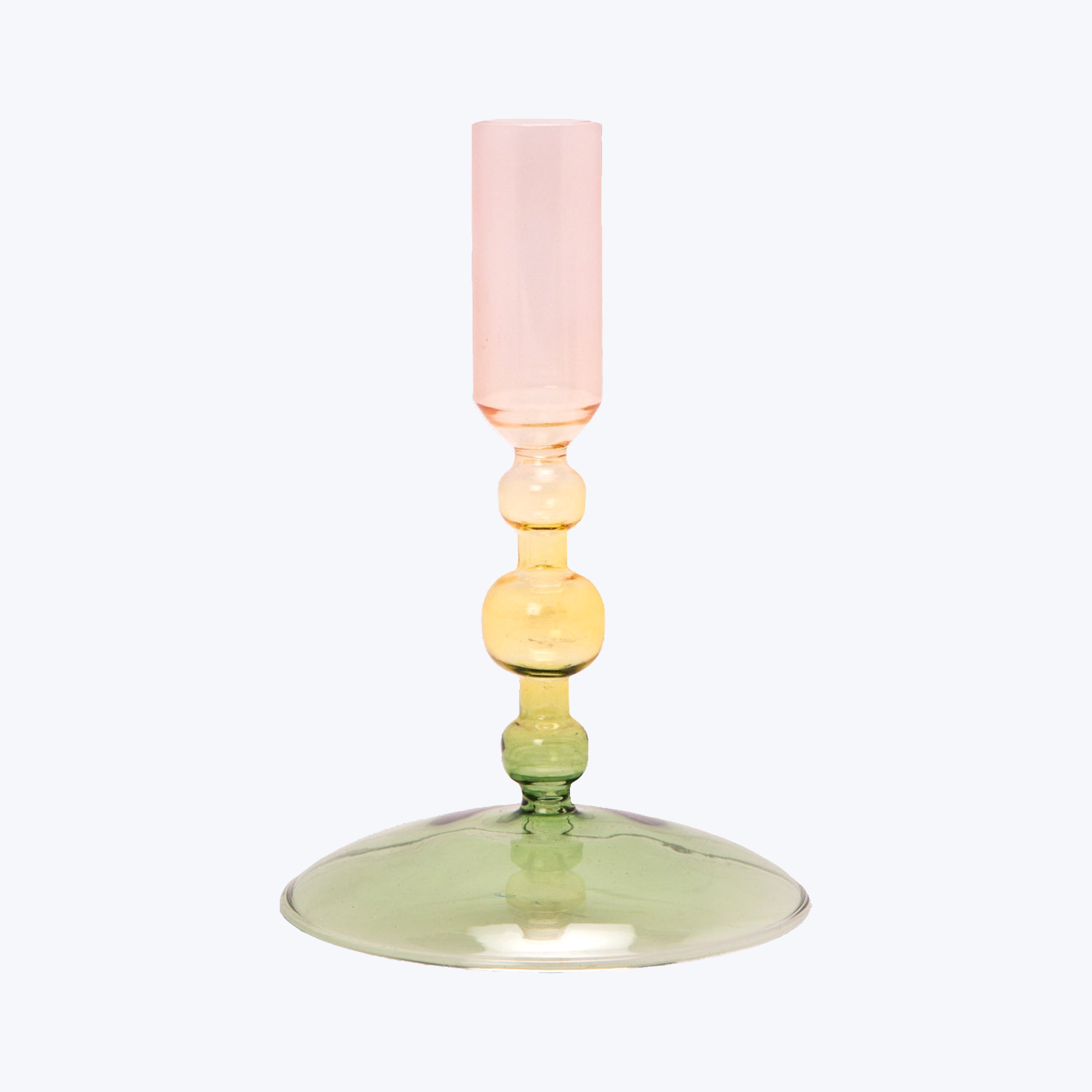 Three-Tone Ombré Ornamental Glass Candlestick Green/Yellow/Pink