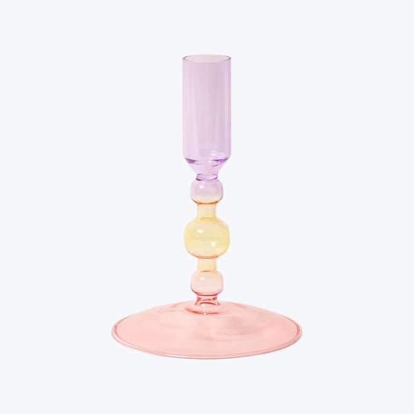 Three-Tone Ombré Ornamental Glass Candlestick Pink/Yellow/Purple