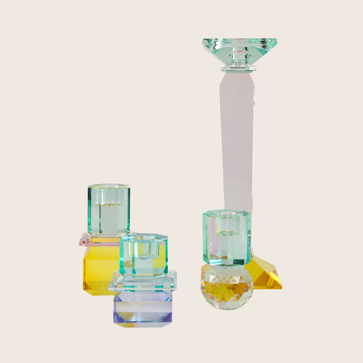 Tall Column Ornamental Crystal Candle Holder