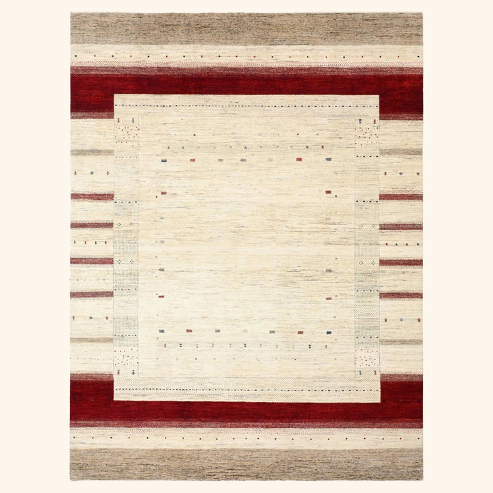 Natural & Red Traditional Gabbeh Wool Rug 8'4" x 11'3"
