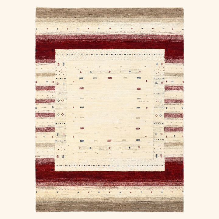 Natural & Red Traditional Gabbeh Wool Rug 4'10" x 6'10"