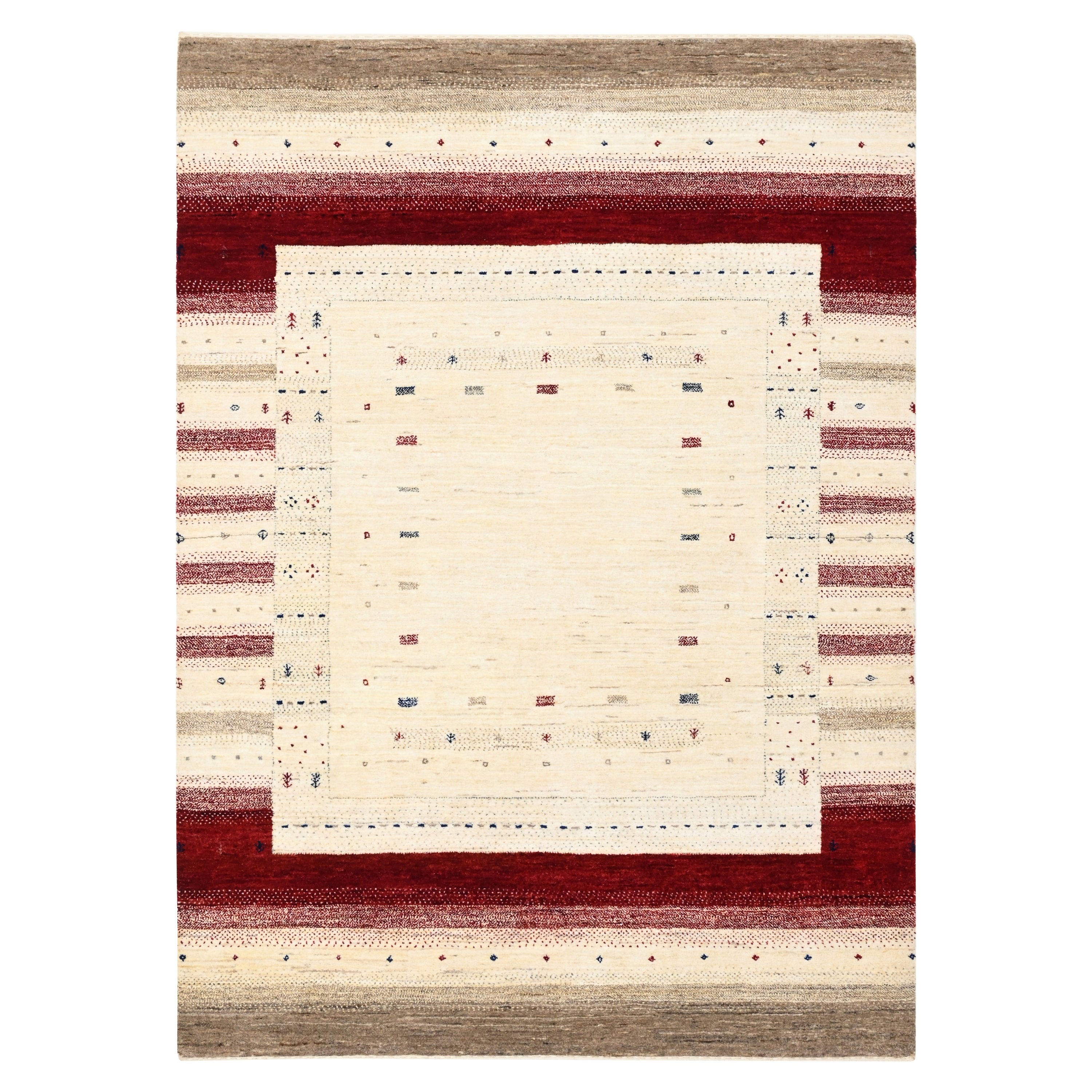 Natural & Red Traditional Gabbeh Wool Rug 4'10" x 6'10"