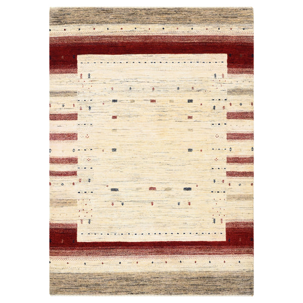 Natural & Red Traditional Gabbeh Wool Rug 4'10" x 6'9"