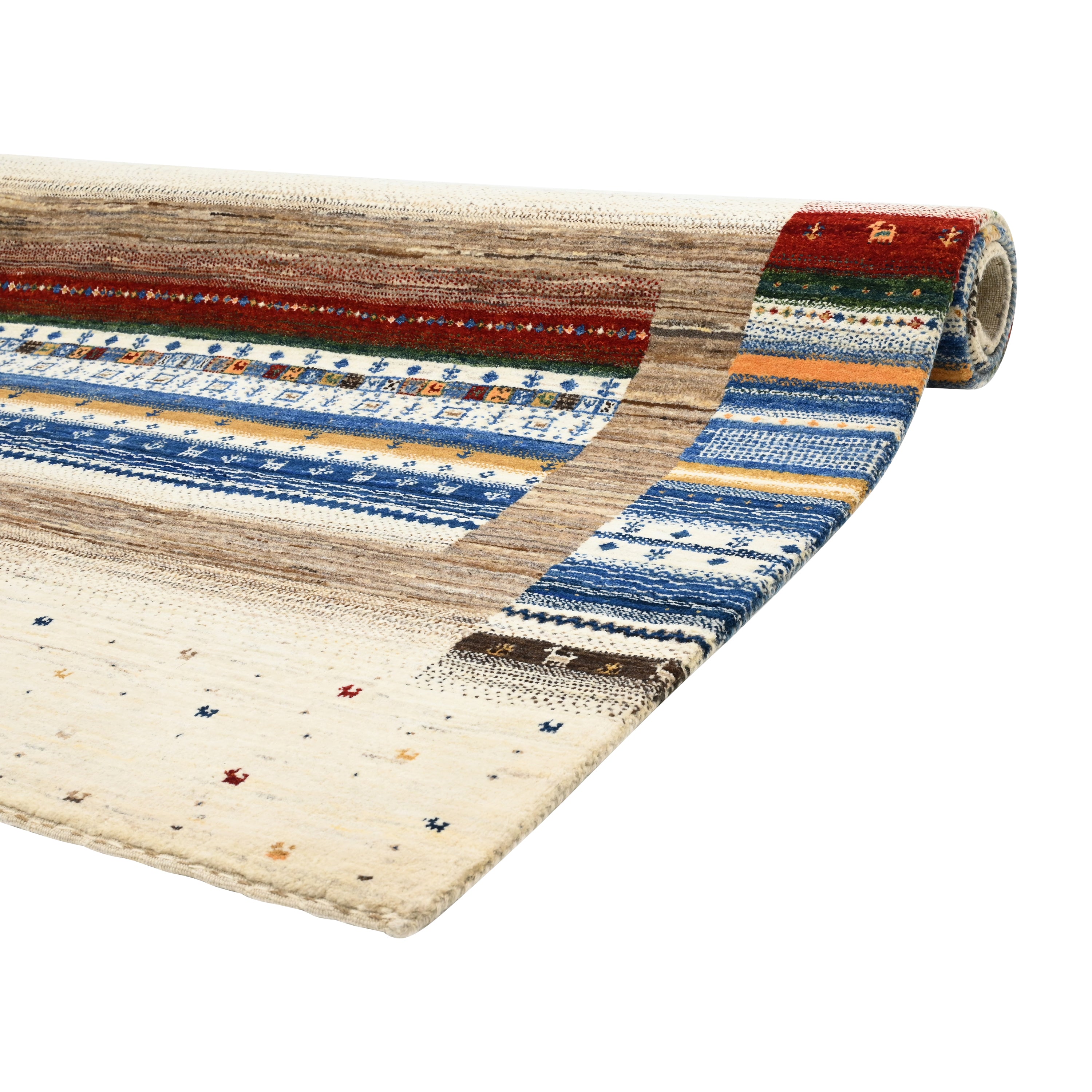 Ivory & Blue Traditional Gabbeh Wool Rug - 5'2" x 6'6"