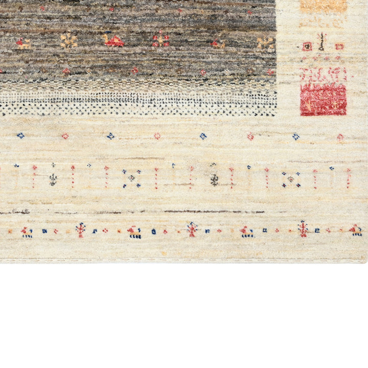 Ivory & Navy Traditional Gabbeh Wool Rug 5'9" x 7'10"