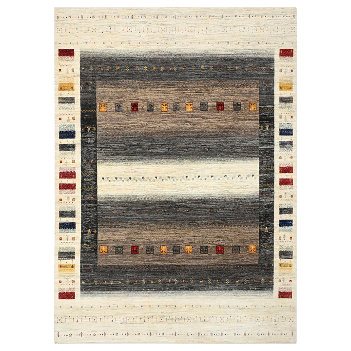 Ivory & Navy Traditional Gabbeh Wool Rug 8' x 11'5"