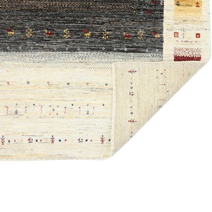 Ivory & Navy Traditional Gabbeh Wool Rug 8' x 11'5"