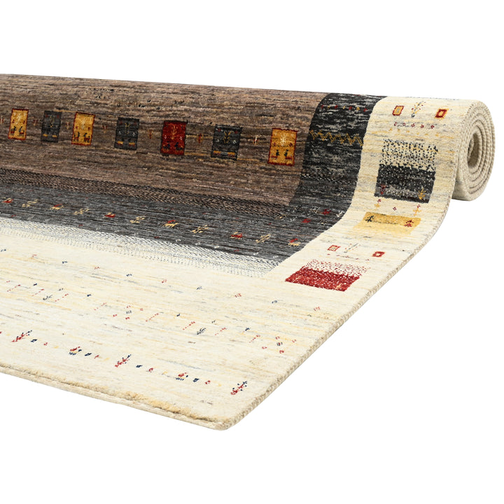 Ivory & Navy Traditional Gabbeh Wool Rug 8' x 11'5"