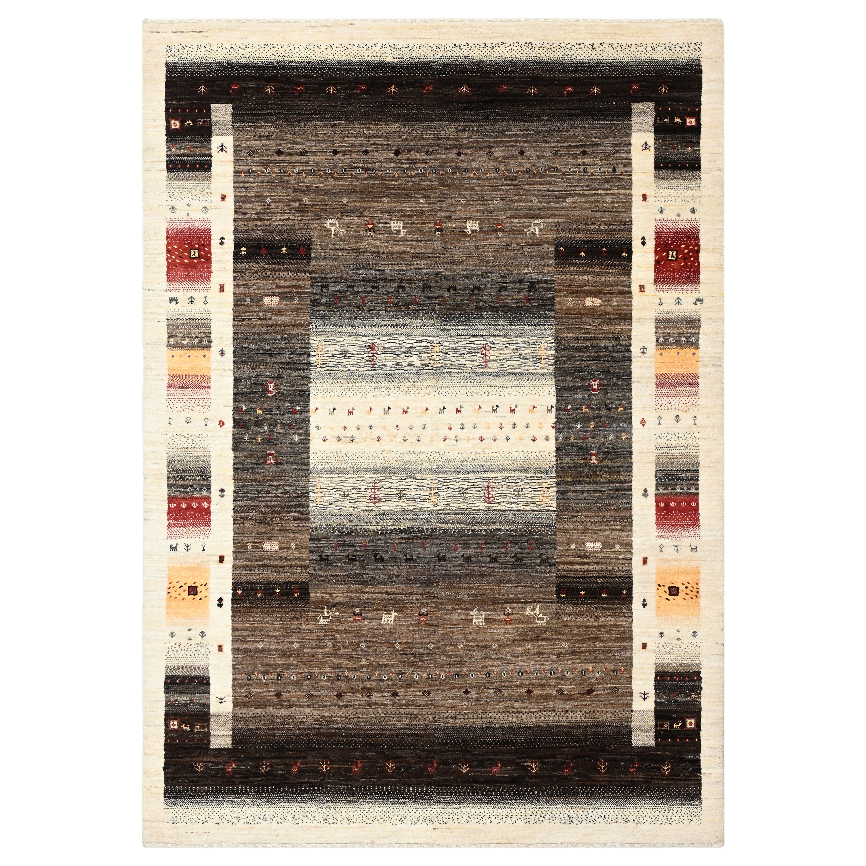 Brown Traditional Gabbeh Wool Rug - 5'7" x 8'