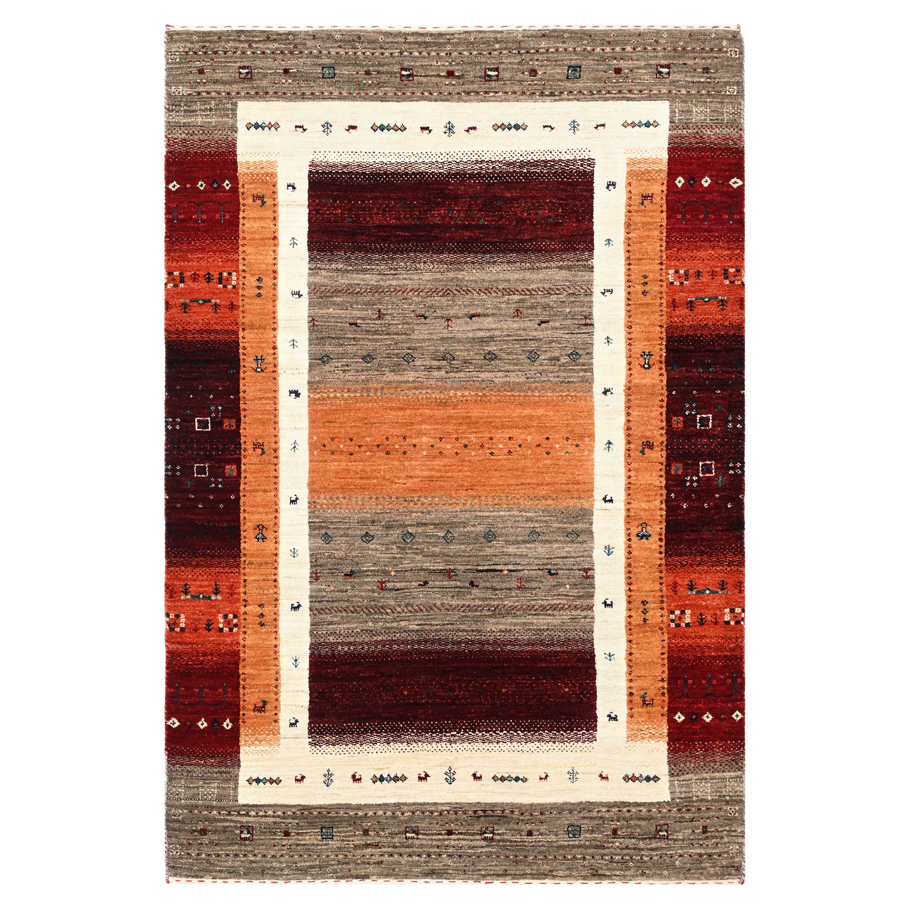 Brown Traditional Gabbeh Wool Rug 4'1" x 6'