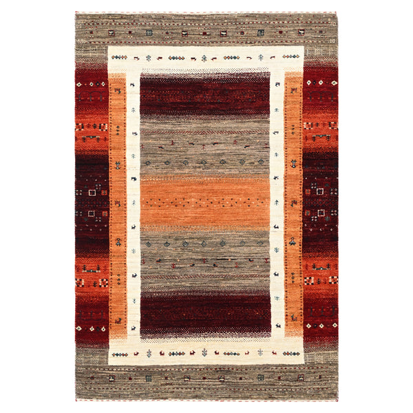 Brown Traditional Gabbeh Wool Rug 4'1" x 6'