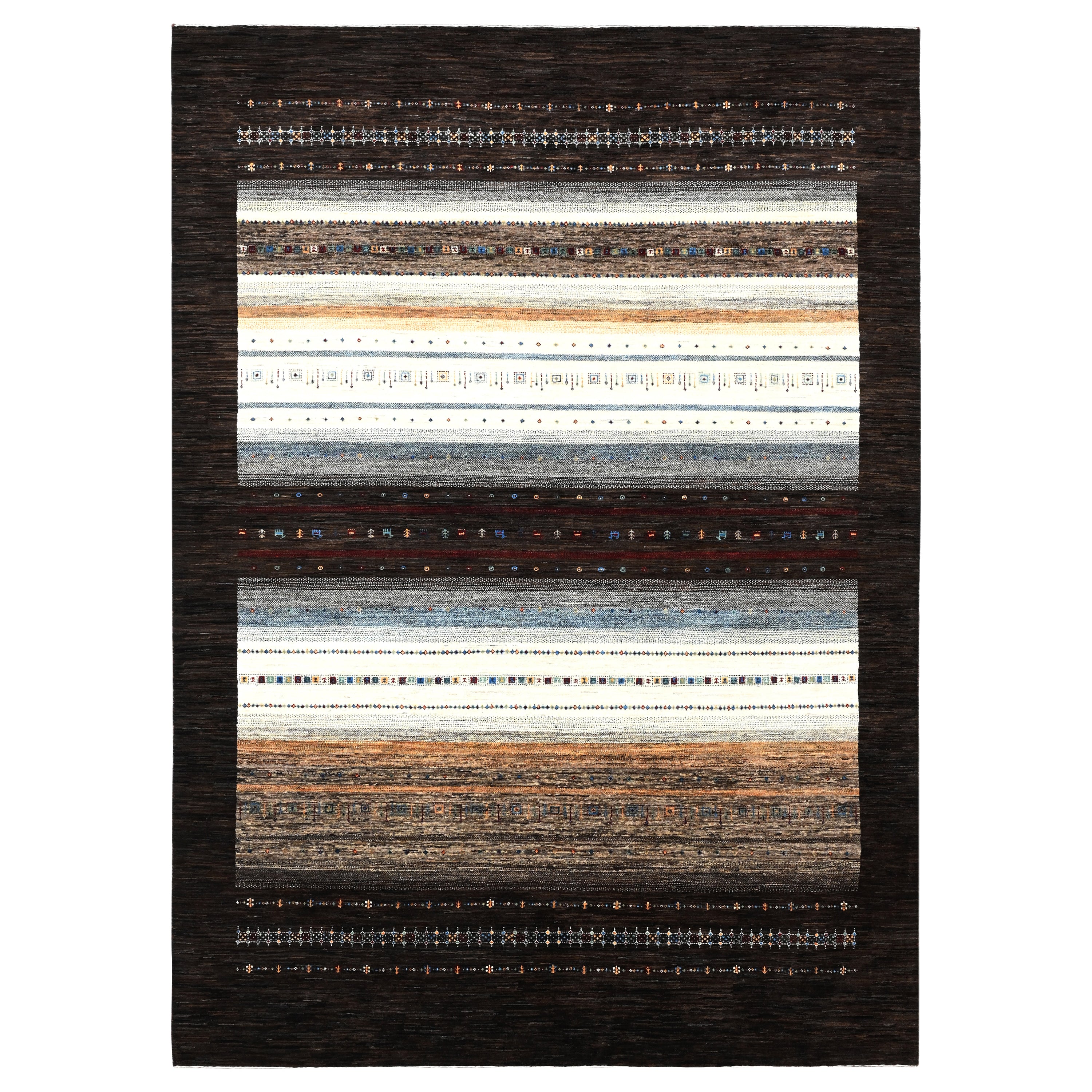 Black Traditional Gabbeh Wool Rug - 8'7" x 12'