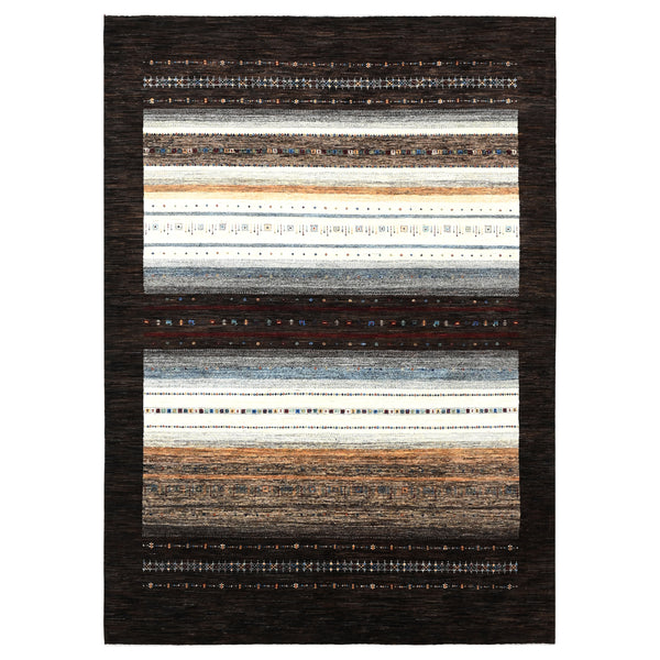 Black Traditional Gabbeh Wool Rug - 8'7" x 12'