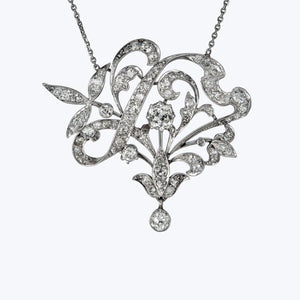 Art Nouveau Platinum Diamond Flora Pendant Necklace - hover
