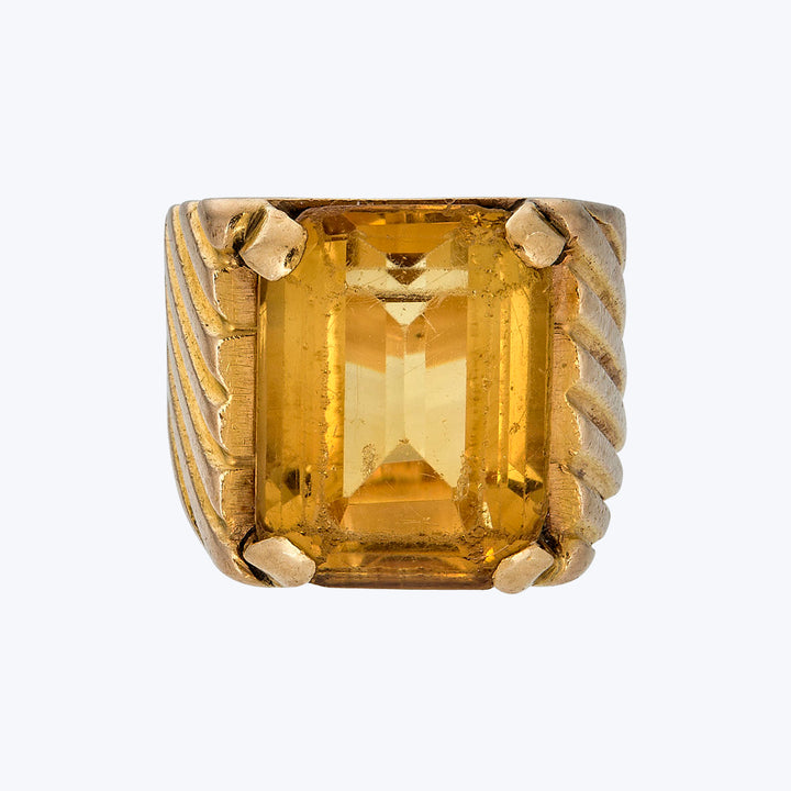 French 1950s 18KYG Citrine Ring