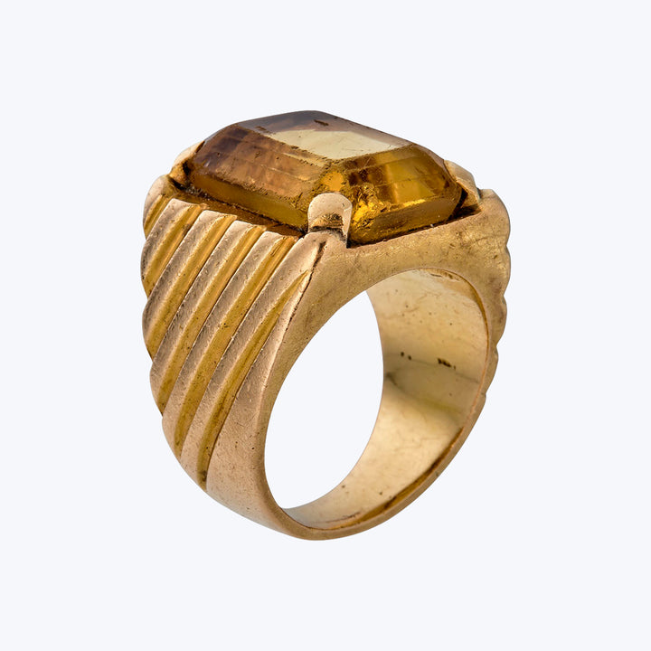 French 1950s 18KYG Citrine Ring