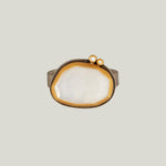 Rosecut milky quartz ring, 22k bezel, 2 diamonds
