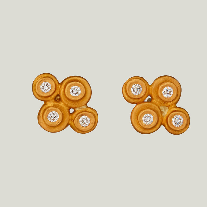 22k Yellow Gold Raised Dot Diamond Charm Stud Earrings