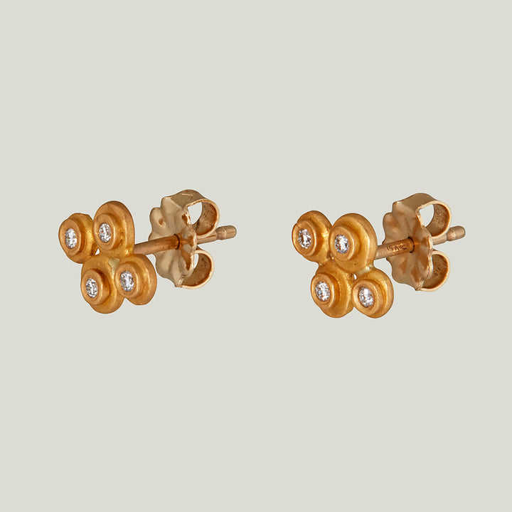 22k Yellow Gold Raised Dot Diamond Charm Stud Earrings