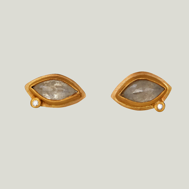 22k Yellow Gold Marquise Gray Diamond Stud Earrings