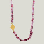 22K Yellow Gold Diamond Station Ombre Pink Tourmaline Beaded Necklace