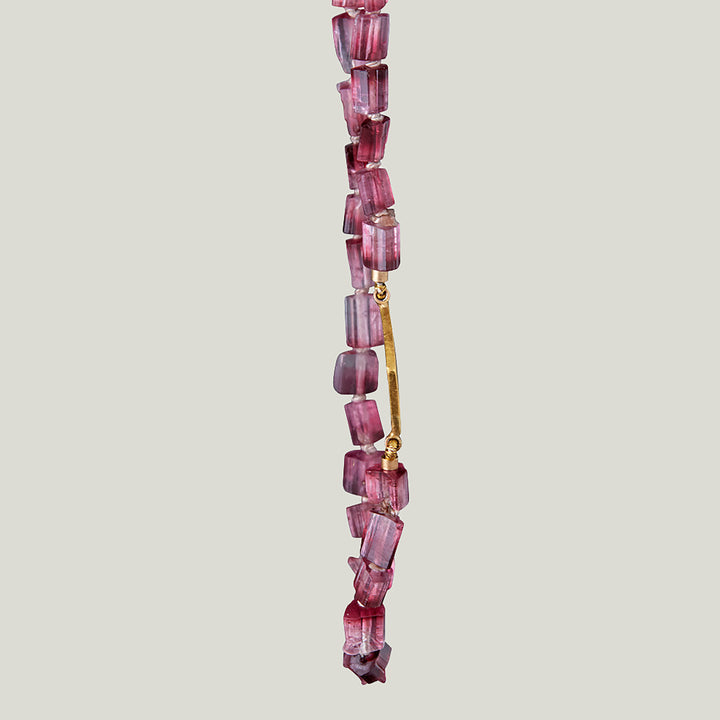 22K Yellow Gold Diamond Station Ombre Pink Tourmaline Beaded Necklace