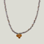 22K Yellow Gold Trio Charm Champagne Zircon Beaded Necklace