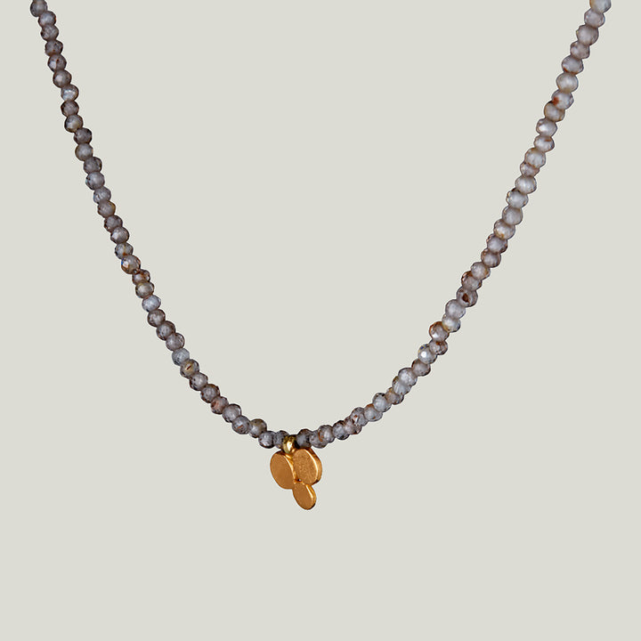 22K Yellow Gold Trio Charm Champagne Zircon Beaded Necklace