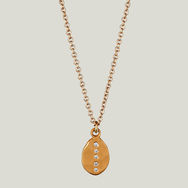 22K Yellow Gold Soft Leaf Diamond Charm Necklace