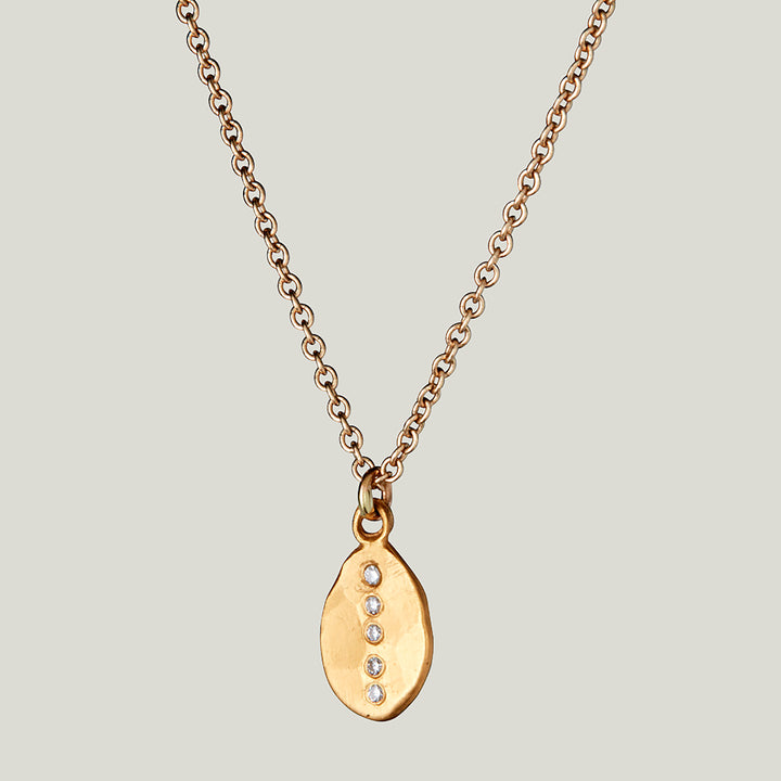 22K Yellow Gold Soft Leaf Diamond Charm Necklace