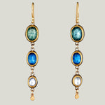 22K Yellow Gold Rosecut Multi-Sapphire Triple Drop Earrings