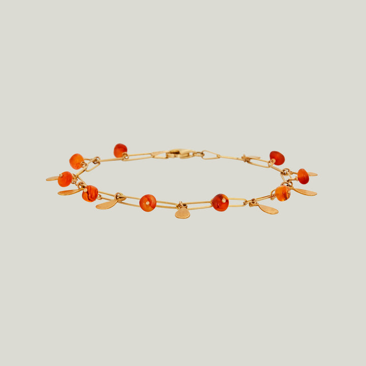14K Yellow Gold Carnelian Drop Fringe Bracelet