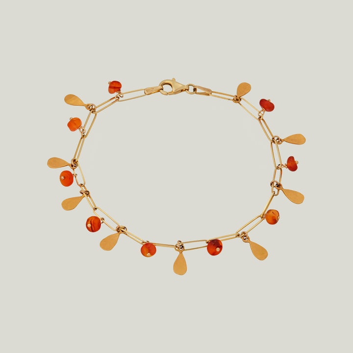 14K Yellow Gold Carnelian Drop Fringe Bracelet