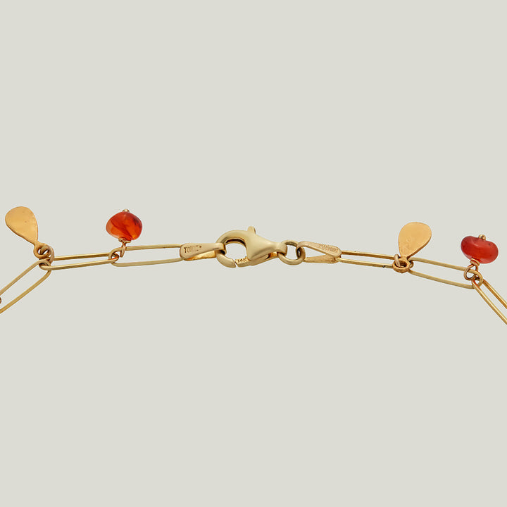 14K Yellow Gold Carnelian Drop Fringe Bracelet