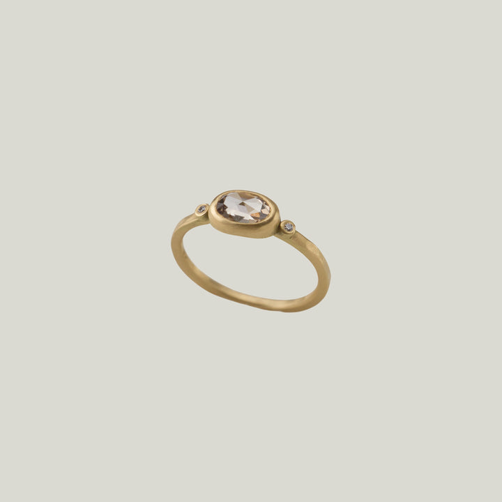 18K Yellow Gold Oval Champagne Diamond Ring