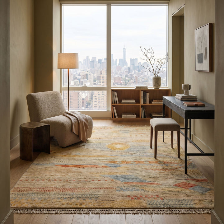 Multicolored Zameen Transitional Wool Rug - 5'1" x 6'9"