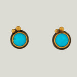 22K Yellow Gold Rosecut Round Turquoise Stud Earrings