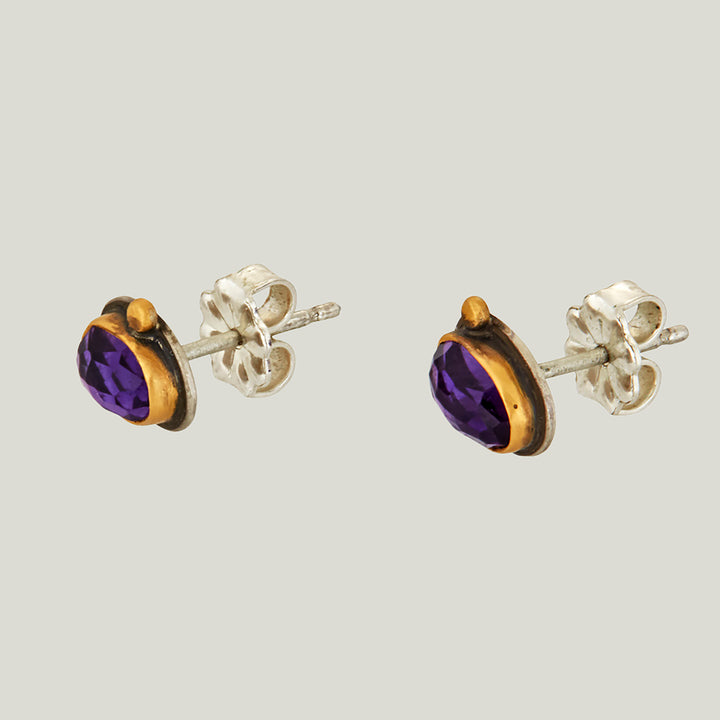 22K Yellow Gold Rosecut Oval Amethyst Stud Earrings